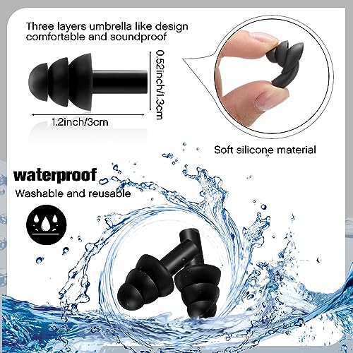 TrelaCo 200 Pairs Silicone Ear Plugs Soft Reusable Waterproof Ear Plugs for Sleeping Noise Swimming Hearing Protection Earplugs Shooting Construction Hunting Music Concerts (Black)