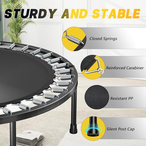 Rebounder Mini Trampoline for Adults - Black, Adjustable Handles