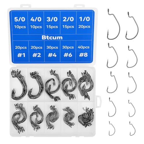 210 PCS Metal Fishing Hooks Set - 10 Sizes, Black, Durable Steel