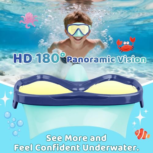 Kids Swim Goggles with Nose Cover Mirrored Green - No Leak, Adjustable, UV Protection, 3-14 Years