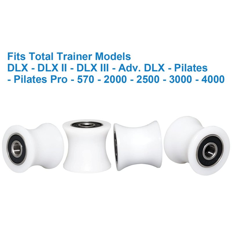 Total Trainer Rollers/Wheels of 4 for Models DLX, DLX II, DLX III, Adv DLX, Pilates, Pilates Pro 2500, 3000, 4000，570, 2000 （White）