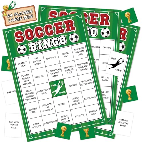 World Cup Bingo Game Set - 24 Unique Cards & 12 Markers - Soccer Theme