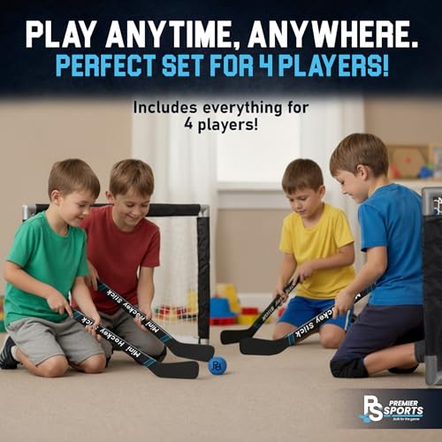 Mini Hockey Set - 4-Player Indoor Kit with Goals & Sticks