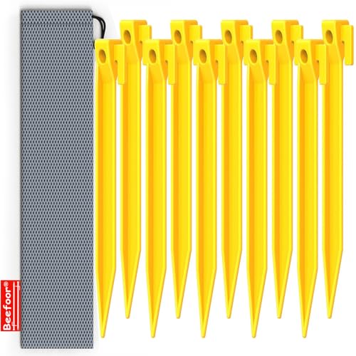 7-Inch Plastic Tent Stakes 10-Pack Heavy Duty, Rust-Proof Canopy Anchors for Camping