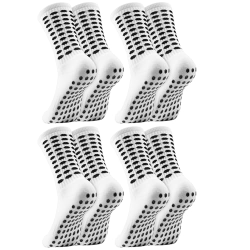 Non-Slip Grip Soccer Socks for Men - 4 Pairs - White