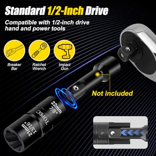 Topec 21mm x 22mm Flip Lug Nut Extractor, 1/2" Drive Lug Nut Removal Tool, 2-IN-1 Wheel Lock Remover Socket