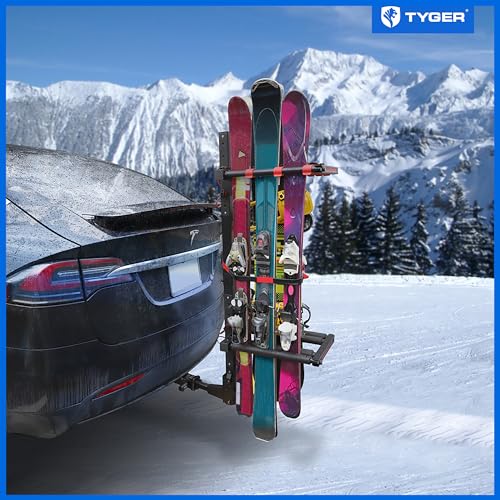 Folding Hitch-Mounted Ski & Snowboard Rack - Carries 6 Skis or 4 Boards