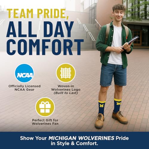 Michigan Wolverines MVP Crew Socks - For Bare Feet Officially Licensed, Large