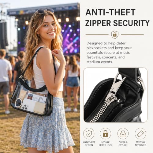 Clear Stadium Purse for Women - PVC Crescent Bag with Privacy Wallet - Beige