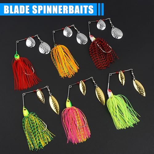 AGOOL Set of 6 Spinnerbaits for Bass & Freshwater Fishing - Weedless Lures with Dual Blades