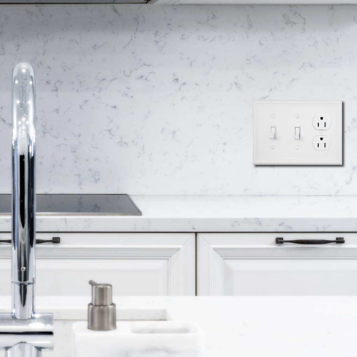 OKAWYC Double Toggle/Single Duplex Light Switch Cover Luca Metal Wall Plate, 2-Pack White 3 Gang, Light Switch Cover Outlet Cover Decorative Wallplate, Durable