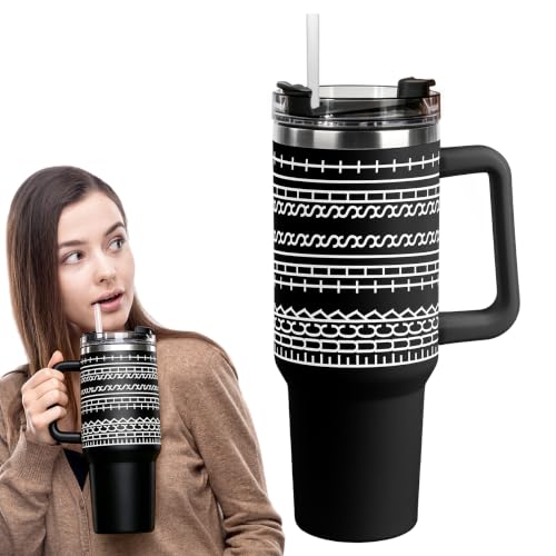 Black 40oz Insulated Stainless Steel Travel Tumbler with Lid & Straw
