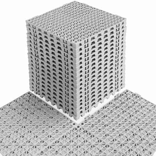 MAXWAVE 18 Pack 12" x 12" Modular Interlocking Floor Mats, Soft PVC Non-Slip Drainage Tiles, Splicing Rubber Cushion Flooring for Deck, Shower, Pool, Basement, Shed, Indoor and Outdoor Use