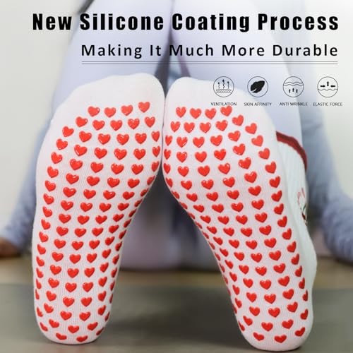 Non-Slip Pilates Socks with Ruffle - Women's Yoga Grip Socks - Red