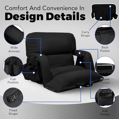 Extra Wide Stadium Seats with Back Support - 25 Inch Black, 2 Pack