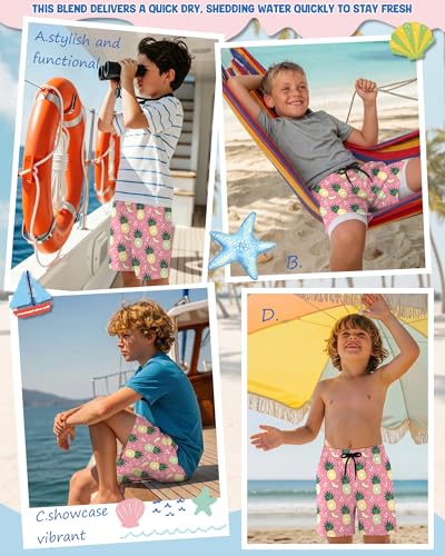 Boys Quick Dry Swim Trunks - Pink 11-12 Years