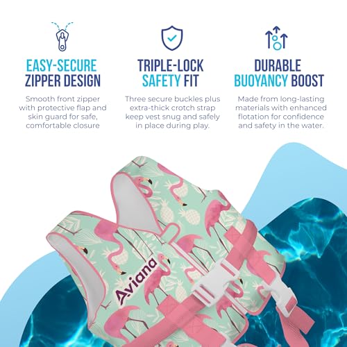 Pro Aviana Flamingo Toddler Swim Vest Floaties for Kids 33-60 lbs Medium
