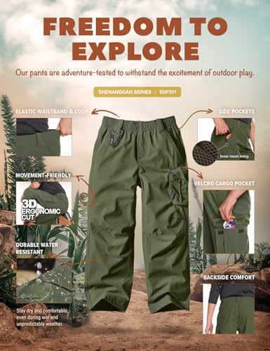 Kids Boys Hiking Cargo Pants Water-Resistant UPF 50+ Quick Dry Outdoor Trousers