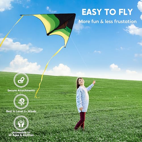 Large Delta Kite - Gradient Green with 328 ft String - Easy to Fly