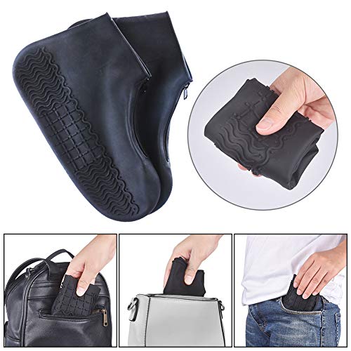 Waterproof Reusable Shoe Covers with Zipper - XL Black