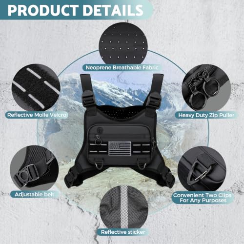 Water Resistant Chest Bag for Men - Lightweight Running Vest - Black