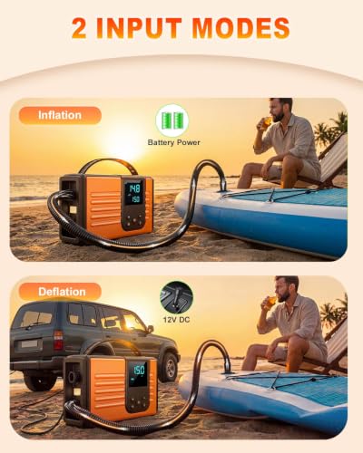 50 PSI Electric Paddle Board Pump - Rechargeable, Auto-Off, Orange