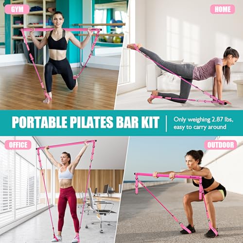 Adjustable Pilates Bar Kit with Resistance Bands for Home Workouts