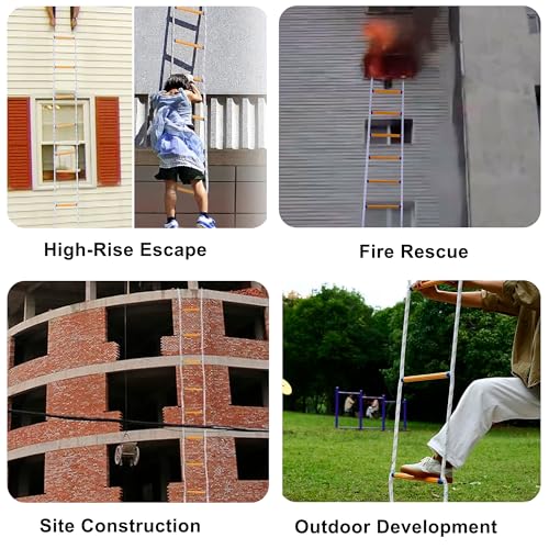 Rope Ladder,13.1FT Fire Escape 2 Story,Flame Retardant Safety with Hooks, Deploys Quickly,Portable and Reusable, Fire Escape Ladder Tested to 2000lbs