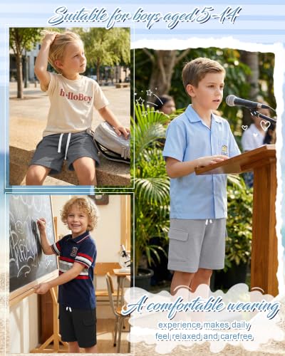 Halfchet Boys Cargo Shorts 4-Pack for Ages 5-14 with Variations in Blue Gray Black