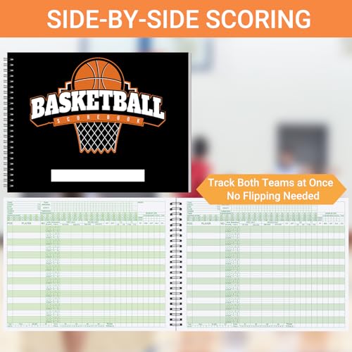 Suituts 8.5x11 In Basketball Scorebook for 40 Games - Side by Side Stats Tracking, High School & League Use, 1 Pack