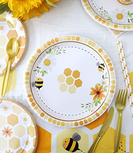Winoo Design Bee Party Decorations Disposable Tablecloth 54 x 108 Inches (108" x 54"), Daisy & Bumble Bee Theme