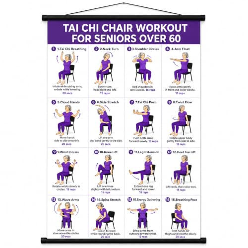 Tai Chi Chair Workout Chart for Seniors - 16 Movements - Purple