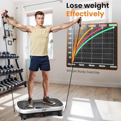 Vibration Plate Fitness Machine - 200W Bluetooth, Curved Design, White