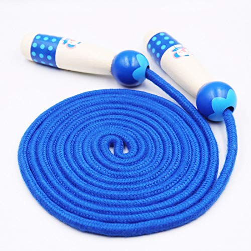 Adjustable Cotton Jump Rope for Kids - Wooden Handle - Blue