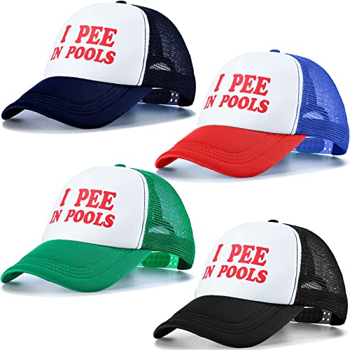 Jiuguva 4 Pcs Funny Pee in Pools Hats - Adjustable Retro Trucker Caps for Pool & Summer - One Size Multi Color
