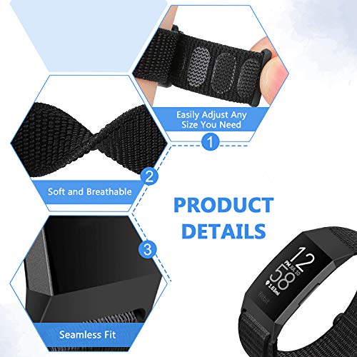 Nylon Watch Band for Fitbit Charge 4/3/SE - Dark Black