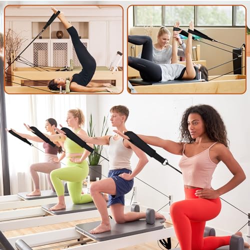 Double Loop Pilates Straps - Non-Slip Padded Grip, Black