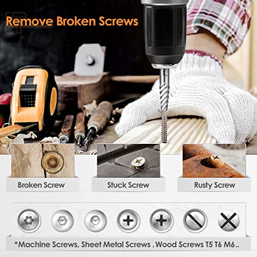 5Pcs Screw Extractor Set Spiral Flute Bolt Extractor Set Cr-MO Easy Out Bolt Extractor Set for Removing Stripped Screws and Broken Bolts