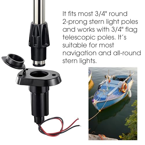 Marine Boat Stern Light Socket Base 3/4" 2-Prong Replacement for Navigation & All-Round Lights