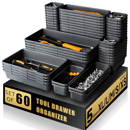 [60 PCS Upgraded] FLYVOLE Tool Box Organizer Tray, Toolbox Desk Drawer Organizer, Tool Box Tray, Toolbox Organization Storage for Rolling Tool Chest (60 PCS)