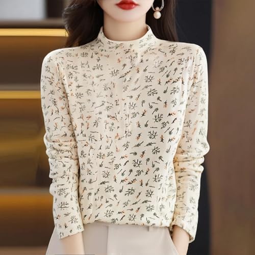 Mock Turtleneck Long Sleeve Velvet Top for Women - X-Large Beige