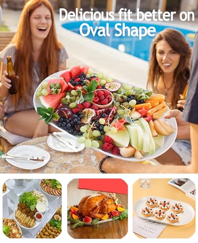 16-Inch Oval Ceramic Serving Platter Set - White Food Tray for Turkey, Appetizers & Entertaining