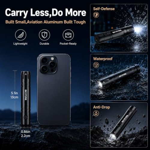 SKYFIRE SF2198-ZGD-Set Rechargeable Tactical Flashlight with UV Blacklight & Red Beam, 13 Modes, 2000 Lumens, Waterproof, Pocket Size