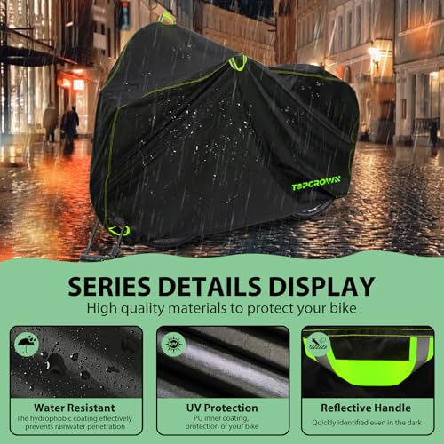 Waterproof Bike Cover for 1 Bicycle - 210D Black & Green, XL Size