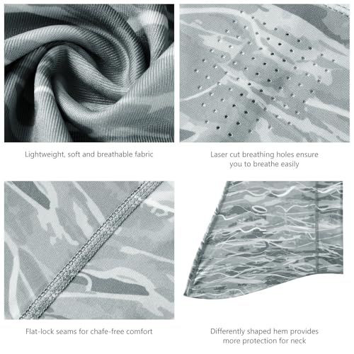 BASSDASH UPF 50+ Breathable Grey Camo Neck Gaiter - Quick Dry Face Mask for Men & Women