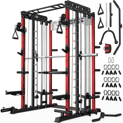 Smith Machine for Home Gym - M12 Power Cage with Cable Crossover System - Red