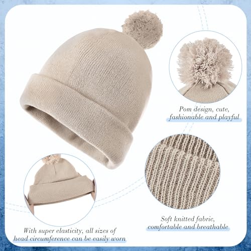 2-Pack Knit Pom Beanie Hat - Winter Cuff Cap for Men & Women - Beige/Ginger