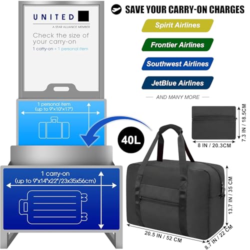 HOLYLUCK 40L Foldable Travel Duffel Bag Black - Compact, Waterproof & Easy Carry