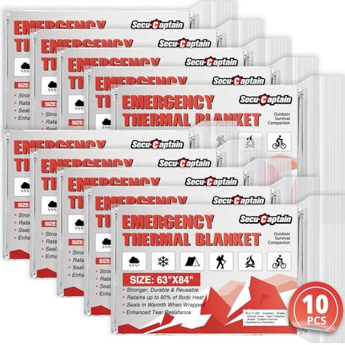 Silver Emergency Thermal Blanket Kit 10 Pack - Extra Large 84x63 Inches Survival Mylar Blankets for Camping, Cold Weather, First Aid