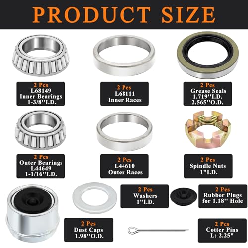 Niuohoy 20-Piece Trailer Bearing Kit for 3500lb Boat Trailer Axles - Variation 20